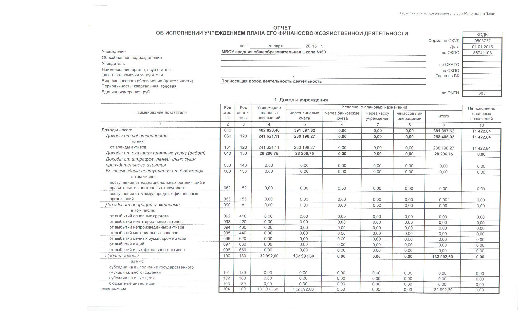 Отчет об исполнении плана фхд бюджетного учреждения